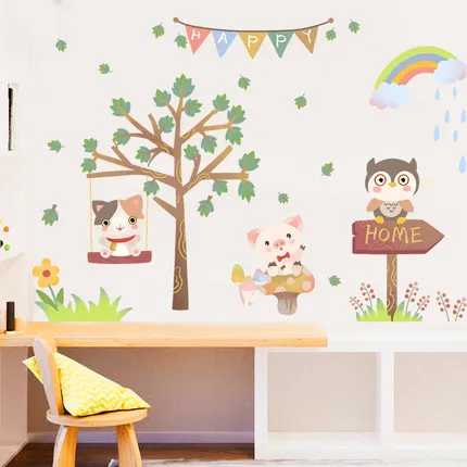 

117*82CM Happy Animals Wall Sticker Nursery Background Wall Decoration Wallpaper DIY Stickers in Girl's Room Bedroom Decor Wall