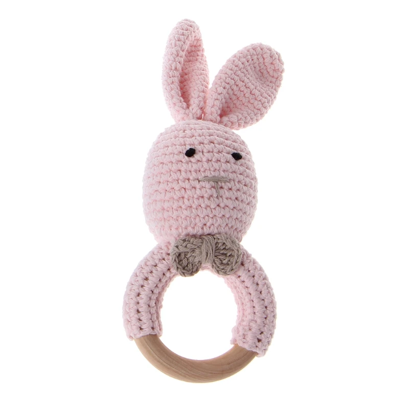 

Baby Bunny Ear Teether Wooden Teething Ring Newborn Sensory Toy Shower Gift XX9E