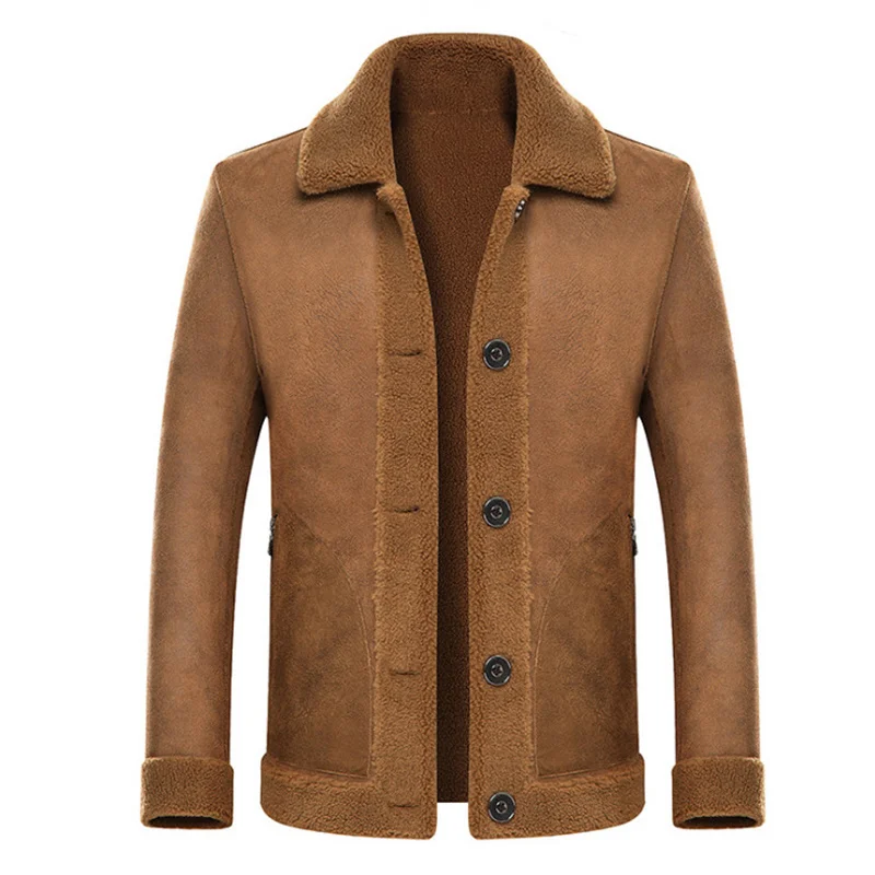 

New Boutique Wool Blends Jacket Men British Style Fleece Coat Winter Suede Jacket Male Wool Overcoat High quality