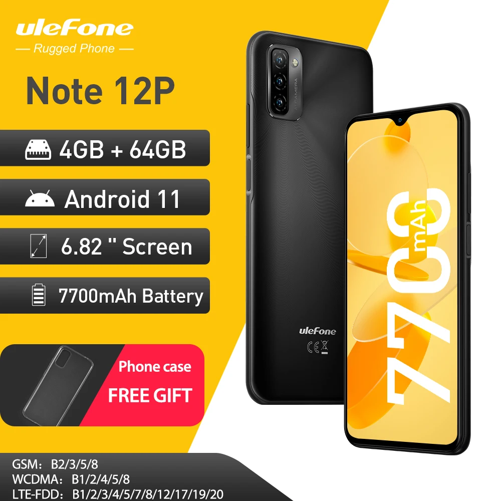 Смартфон Ulefone Note 12P 7700 мАч большая батарея Android 11 4 ГБ + 64 6 82-дюймовый экран Waterdrop 4G