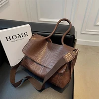 new vintage alligator pu leather tote womens handbags purses wide straps bag bags women shoulder crossbody bags