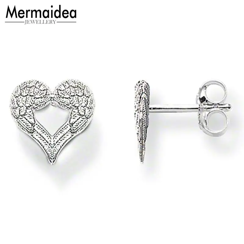 Серьги-гвоздики в форме сердца с крылатыми крыльями новинка 2020 Модная бижутерия