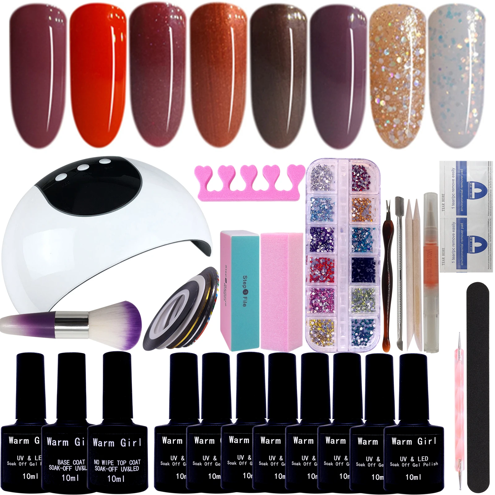 Warm Girl Gel Nail Polish Starter Kit 8 Elegant Color Gel Polish with 36W UV/LED Lamp (3 Timer Setting),Base and Top Coat #14