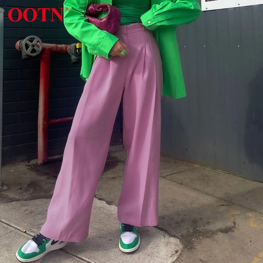 

Уличная одежда OOTN, розовые свободные брюки с высокой талией, длинные широкие брюки с карманами, женские повседневные брюки на осень 2022, женс...