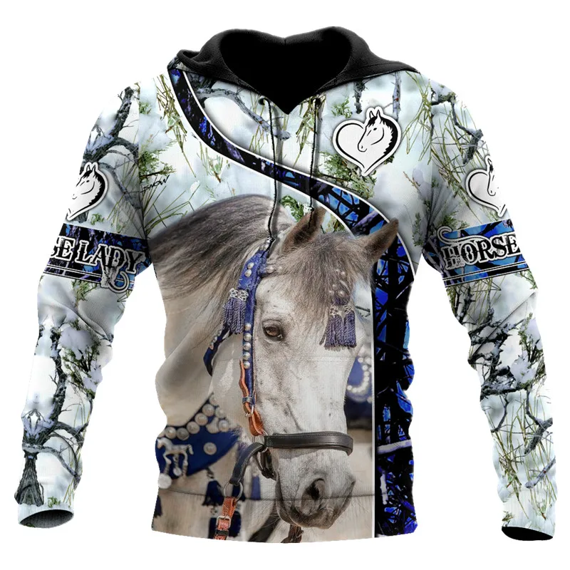

Beautiful white horse 3D full print unisex casual zipper pullover fashion street autumn and winter men's hoodie sweatshirt wear
