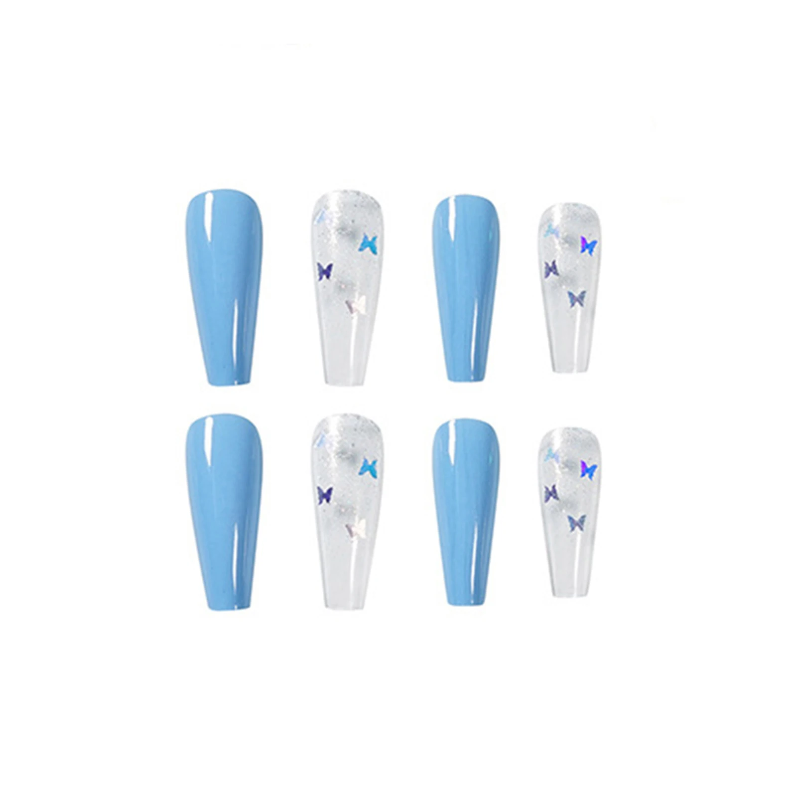 

new 24pcs/Set Yellow Butterfly Pattern Fake Nails Long Ballerina Square Nail Decal False Nails Coffin Shaped Full Nail Art Tips