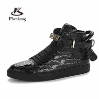 with fur men embossed crocodile winter warm high top sneakers lock lace real leather male sneaker red casual shoes