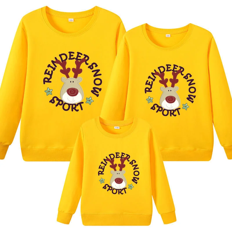 

Одежда для родителей и детей весенне-осенний бархатный утепленный свитер с рождественским оленем для родителей и детей, костюм для семья из...