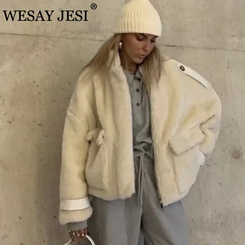 

WESAY JESI ZA модная женская зимняя куртка из искусственного меха Толстая теплая мягкая меховая куртка пальто женская с воротником-стойкой карма...