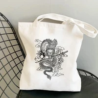dragon chinese style print aesthetic funny fashion handbags shoulder bags casual shopping girls handbag women elegant canvas bag