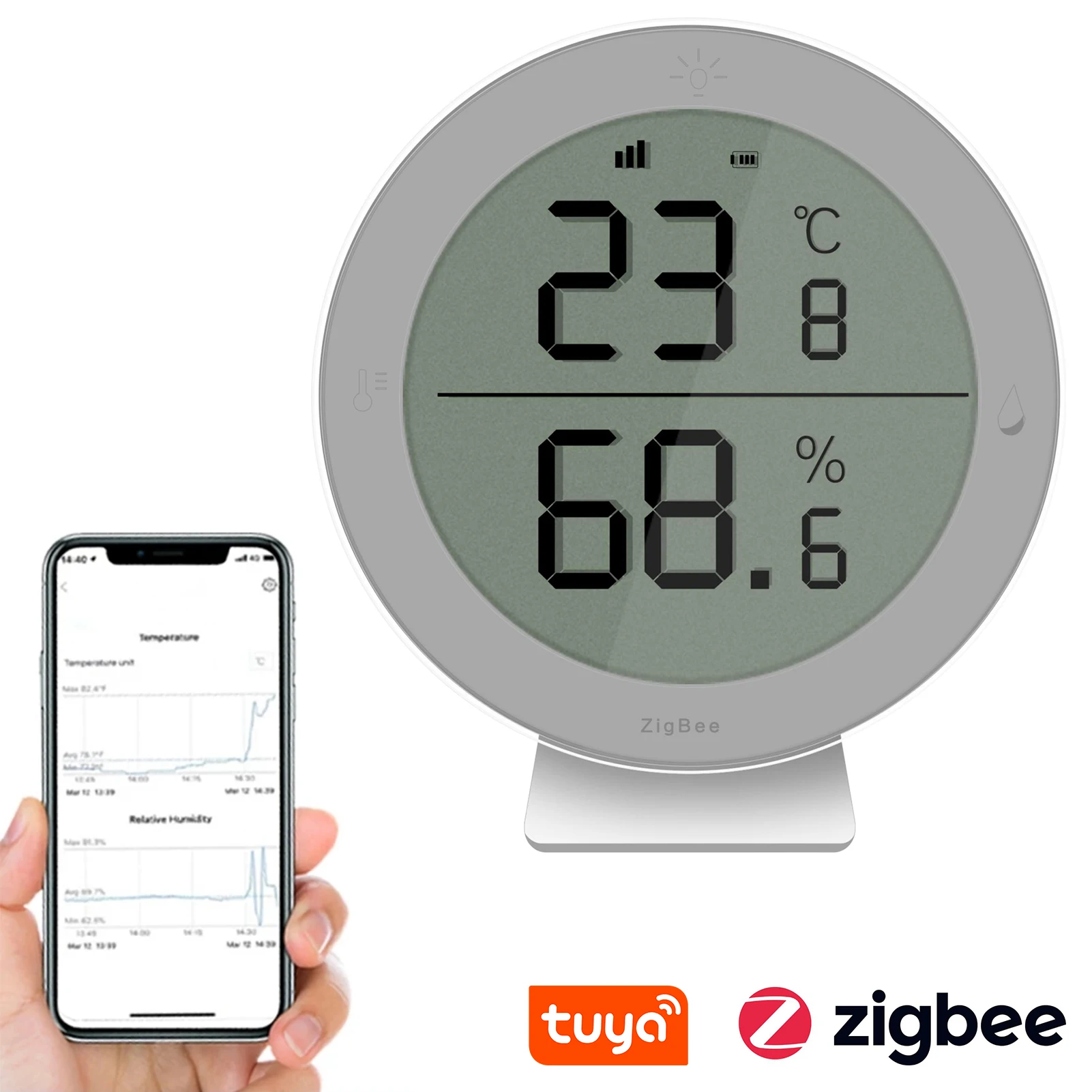 

Датчик влажности и температуры Tuya ZigBee, беспроводной детектор влажности и температуры для Alexa Google
