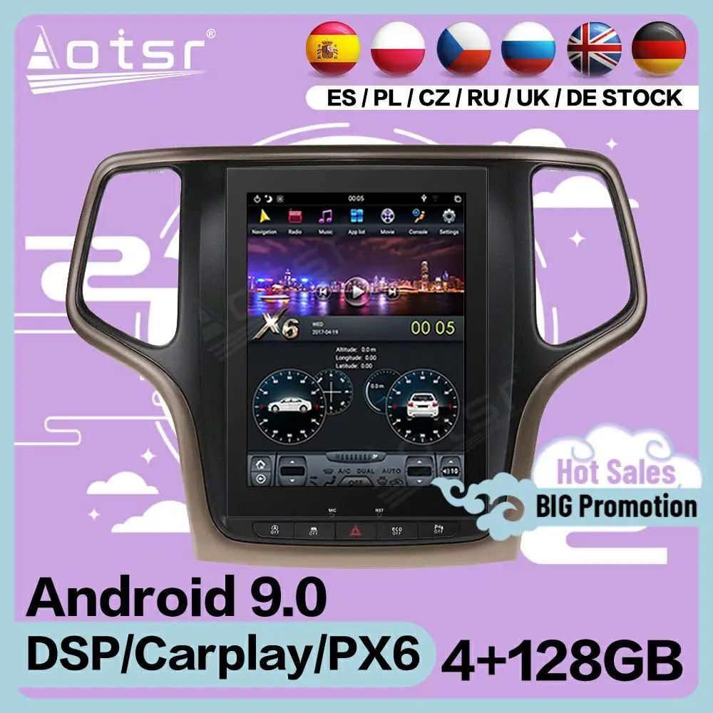 

128G экран Тесла Мультимедиа Стерео Android плеер для Jeep Grand Cherokee 2014 2015 2016 2017 2018 GPS навигатор Приемник головное устройство