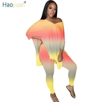 haoyuan s 5xl plus size gradient two piece set fall clothes for women side split loose top pant lounge wear outfits matching set