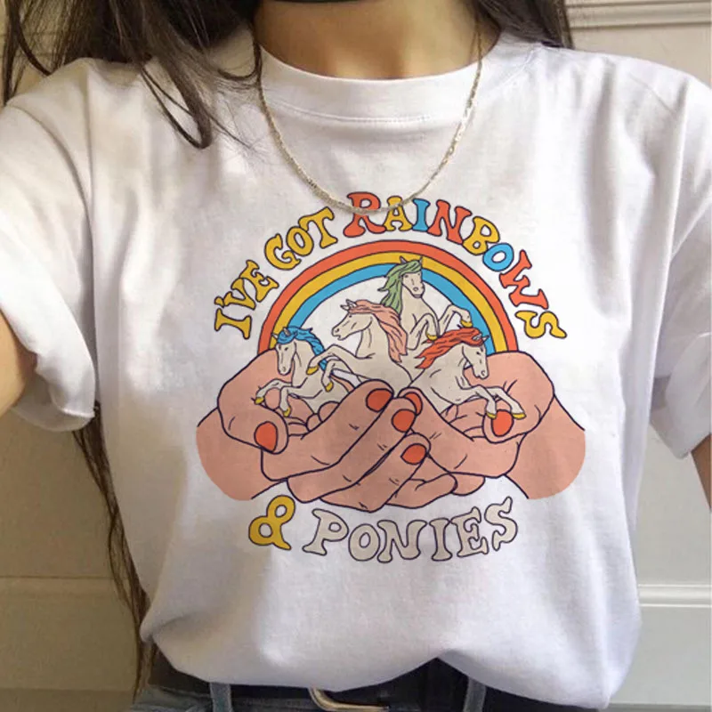 Радужная Harajuku Kawaii Футболка женская Ullzang 90s корейский стиль футболка Летняя Милая