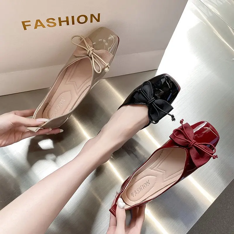 

Casual Woman Shoe Slip-on Soft Bow-Knot Female Footwear Square Toe Elegant New Slip On Grandma Summer Butterfly Dress Moccasin
