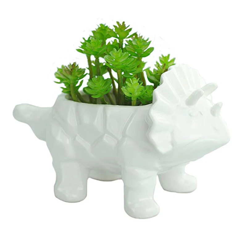 Керамический горшок для суккулентов с динозавром дренажным отверстием