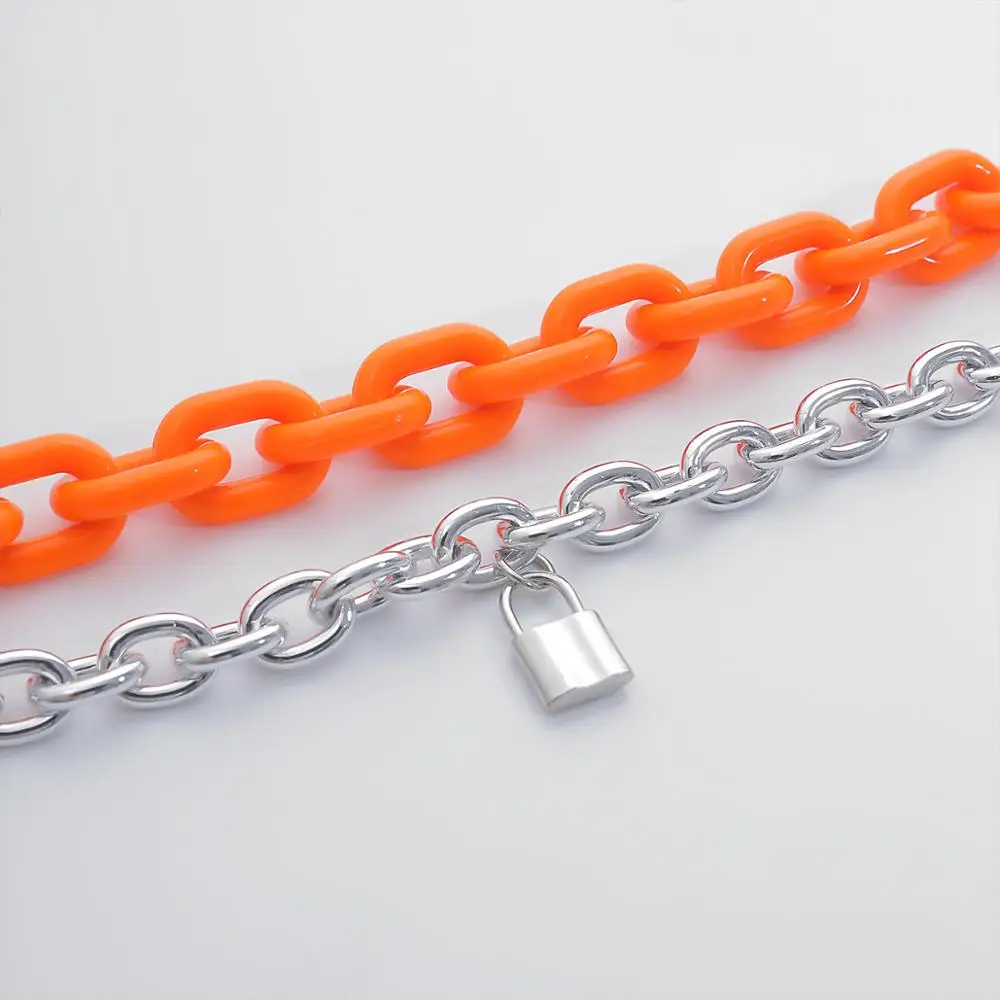 

Purui Punk Chunky Acrylic Fluorescence Bracelet Hiphop Goth 2Pcs/Set Cuban Link Chain Lock Bracelet Bangles Lovers Jewelry