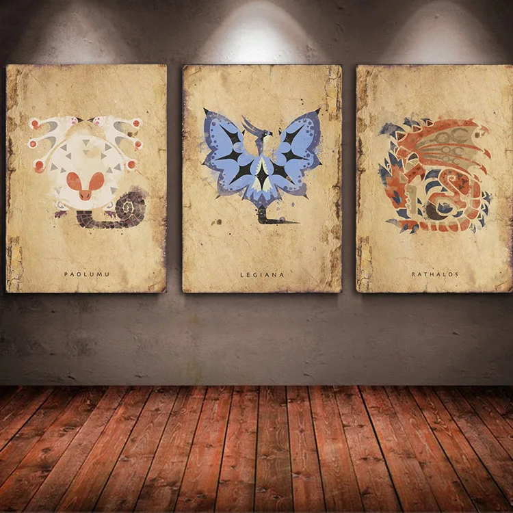 Monster Hunter Ретро Холст Картина художественный Принт плакат Картина Настенная Современная Минималистичная Спальня Декор для гостиной