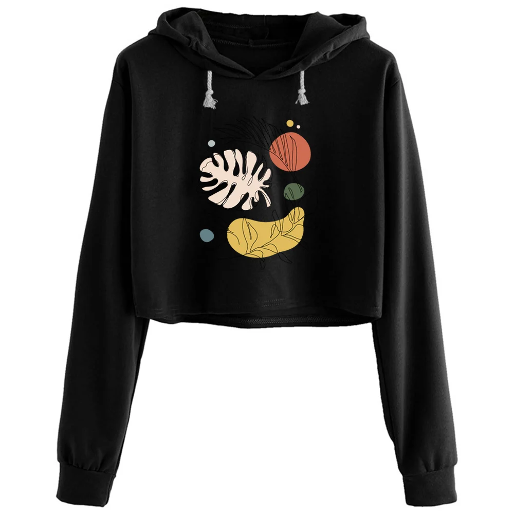 

Abstract Organic Leaves Crop Hoodies Women Anime Emo Aesthetic Kpop Pullover For Girls