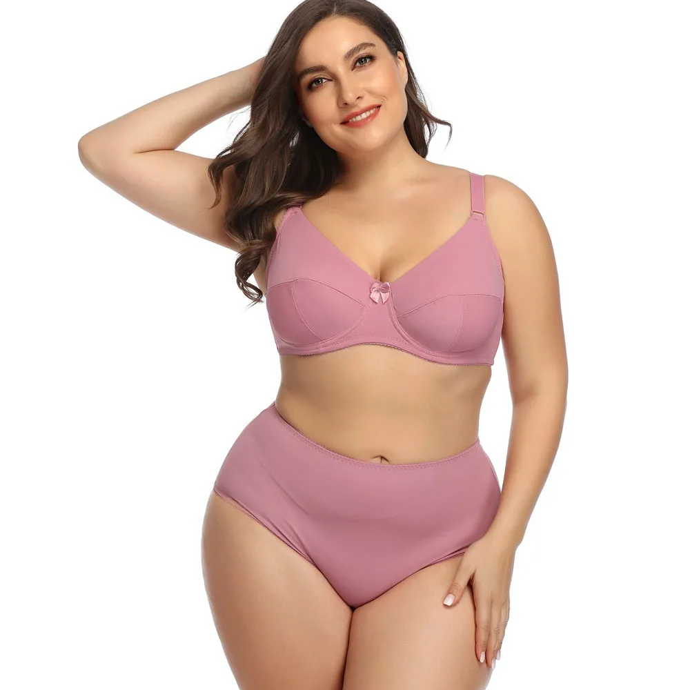 

Seamless Plus Size Bra and Brief Set Ultra-thin Sexy Underwear Comfortable Breathable Big Cup Bra Lingerie Set Pink Black E F