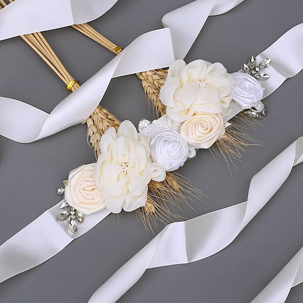 

TRiXY S320 Wedding Belt Satin Flowers Belt Ivory Fancy Belt for Girls Wedding Floral Sash Belt Beads Flower Belt for Girls Dress
