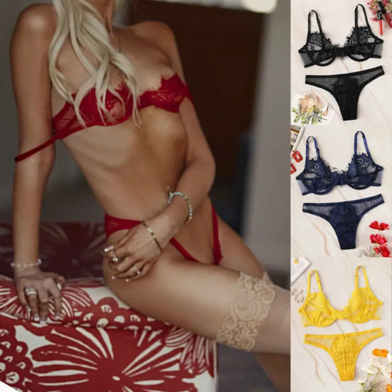 

Новинка, эротический комплект, женское сексуальное белье, Babydoll, кружевной бюстгальтер пуш-ап, стринги, трусики, однотонный комплект нижнего ...