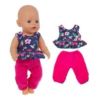 2021 new baby new born fit 18 inch doll clothes accessories colorful animal red top and pants suit for baby birthday gift