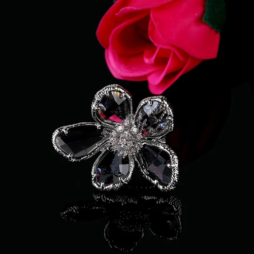 Gray crystal silver Цветочное кольцо, большие кольца для женщин, обручальное, свадебное, коктейльное, модное, серебряное, розовое золото, Anillos Cristal Austriaco anillos de plata - Цвет основного камня: Gray crystal silver