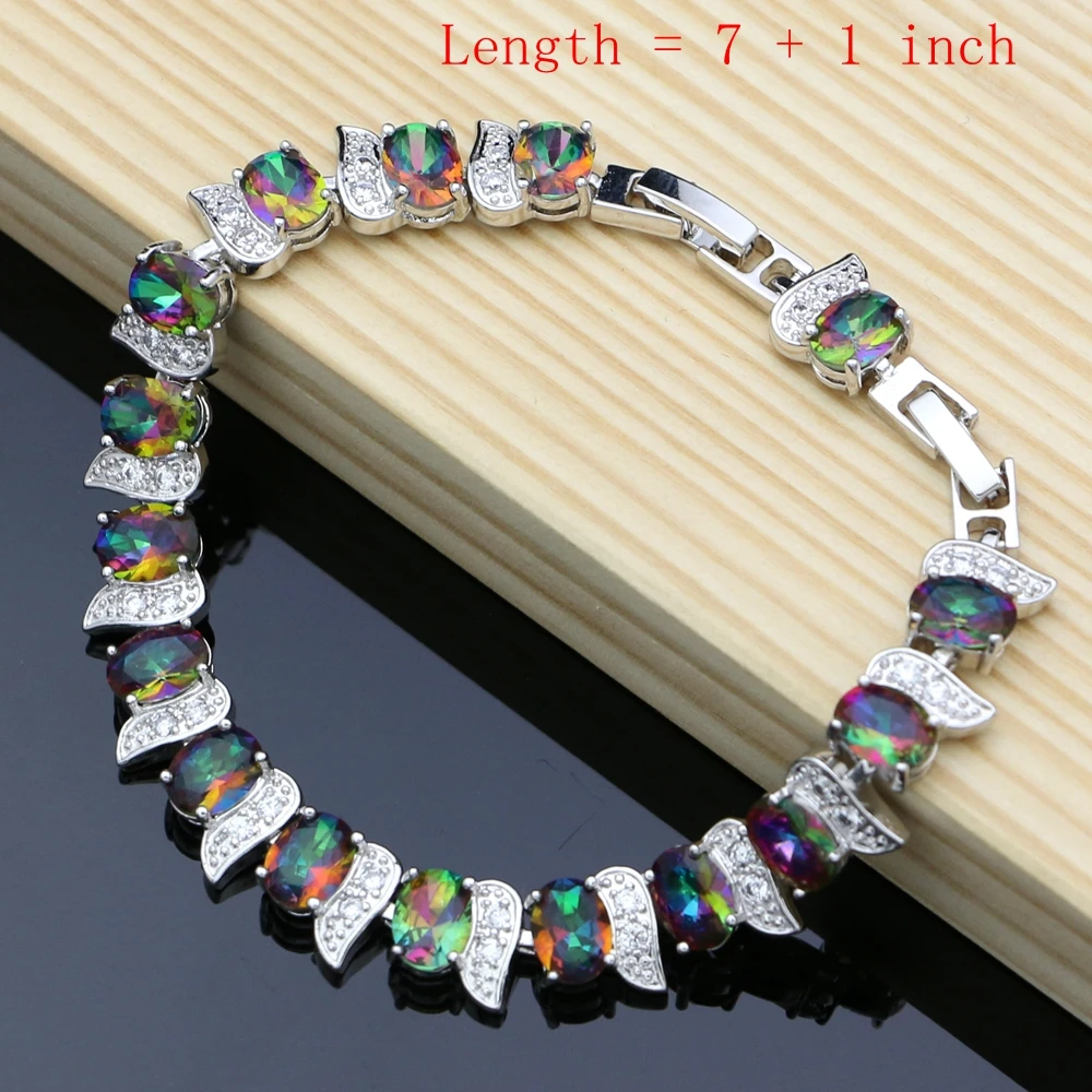 Rainbow Cubic Zirconia Crystal Bridal Jewelry Sets Ring for Women Earrings with Stone Bracelet Necklace Set Dropshipping | Украшения и