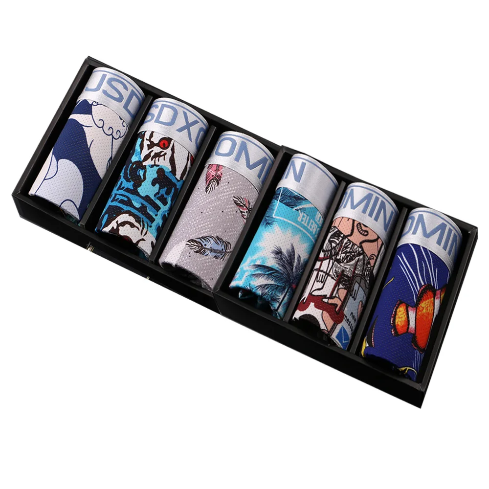 6 шт./лот новые сетчатые мужские трусы боксеры из ледяного шелка короткие с u