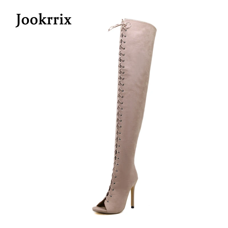 Женские сандалии гладиаторы Jookrrix черные выше колена с открытым носком и