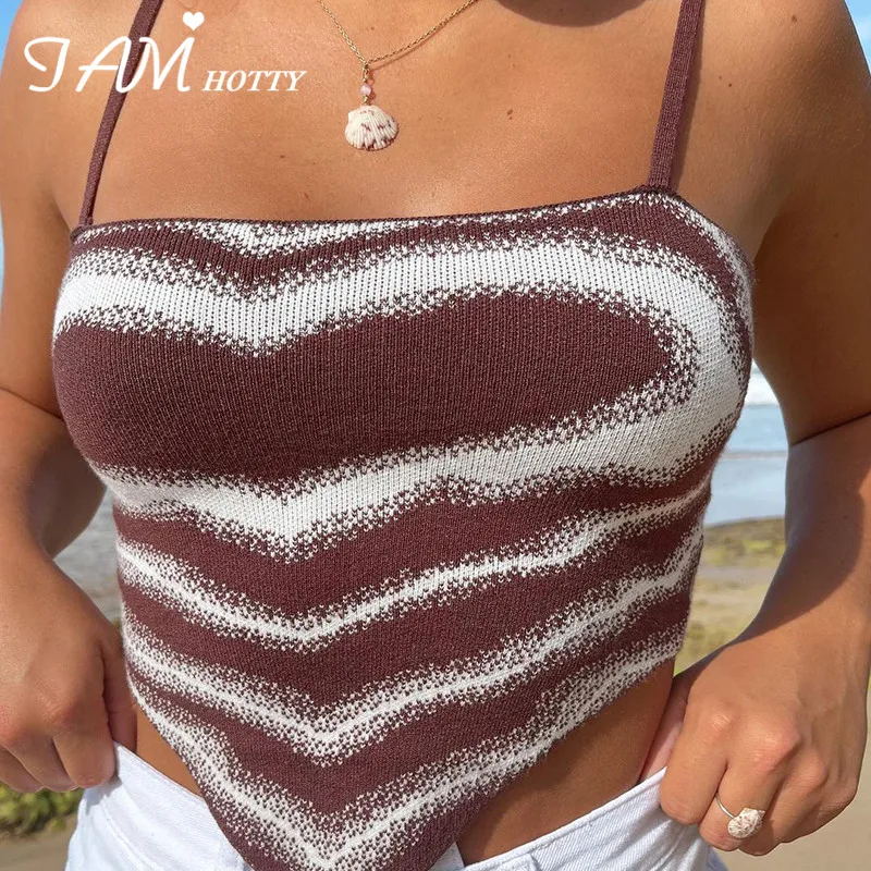 

Heart Paisley Knitted Cami Top Tee Women Beach Holiday Casual Corset Summer Sexy Retro Bustier Crop Tops Cute Basic 90s Iamhotty