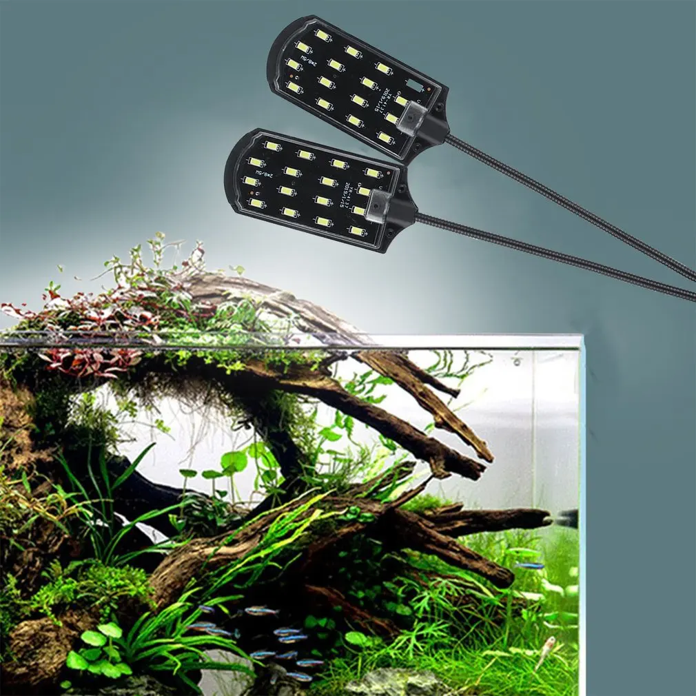 

High-power Dual Head Water Grass Lighting 5730 Bean LED Clip On Clamp Lamp For Small Aquarium Fish Tank 15W 220V EU Plug