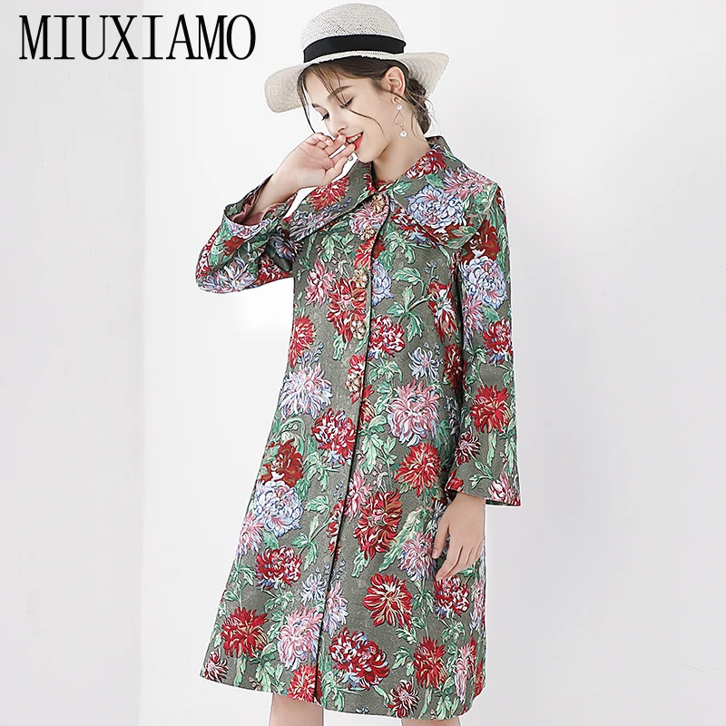 MIUXIMAO подиумная осенне-зимняя куртка для женщин бриллианты цветок печати пальто Vestidos+ бриллианты цветок печати платье для женщин