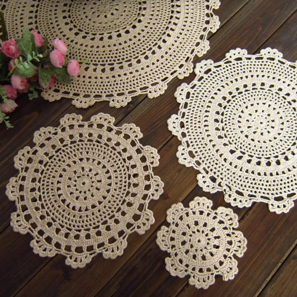 

Vintage Crochet Cotton Placemat Cup Mug Coasters Table Tea Coffee Cushion Pad