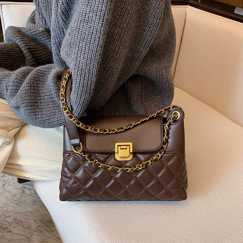 

VeryMe High Quality Leather Ladies' Shoulder Pack Women's Crossbody Bag Diamond Lattice Totes Solid Color Simple Female Handbags