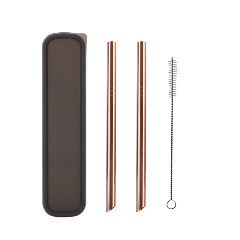 Black Box Rose Gold 2 шт металлический заостренный кончик соломы+ 1 кисть для ПК радужные соломинки многоразовые трубочки 12 мм* 215 мм с портативной коробкой или сумкой - Цвет: Black Box Rose Gold