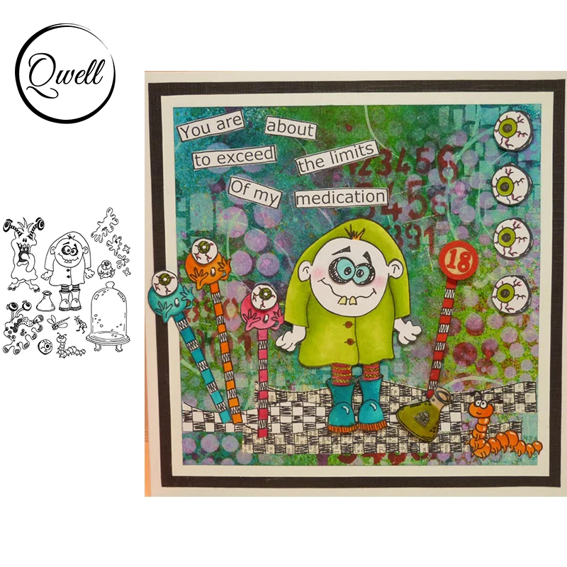 

QWELL 7*8.5inch Clear Transparent Stamps Monster Caterpillar Bottle Cover DIY Scrapbooking Paper Craft Cards 2021 Hot Sale