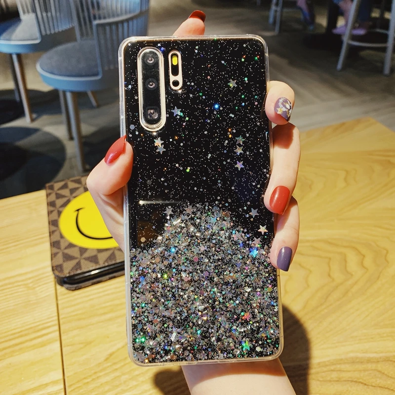 Для Huawei P20 P30 P40 Y5P Y6P Y7P Nova 3 3i Honor 8X 8A 9 9c 9s 10 20 Lite 10i Pro с блестками и нашивкой в виде