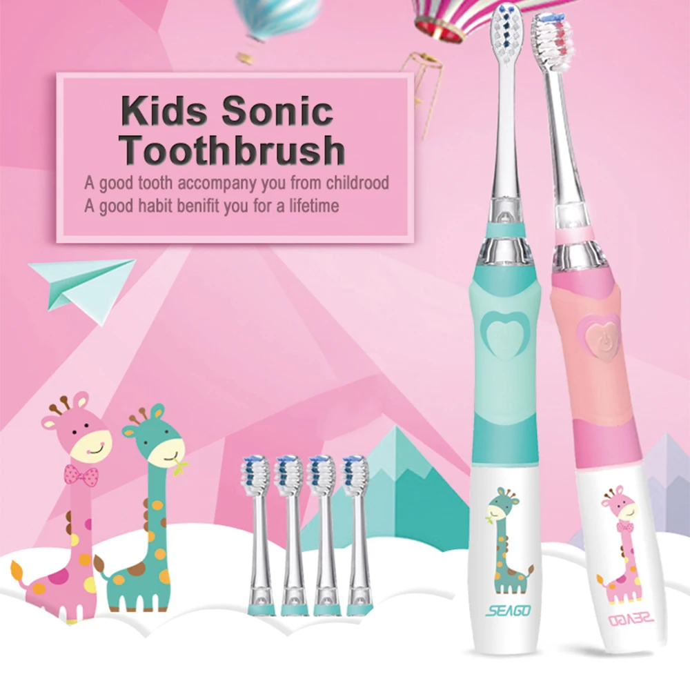 SEAGO Electric Toothbrush for Kids Sonic Battery Teeth Brush Children Designer Brand with Colorful LED Light  ( Age of 5+) SG977