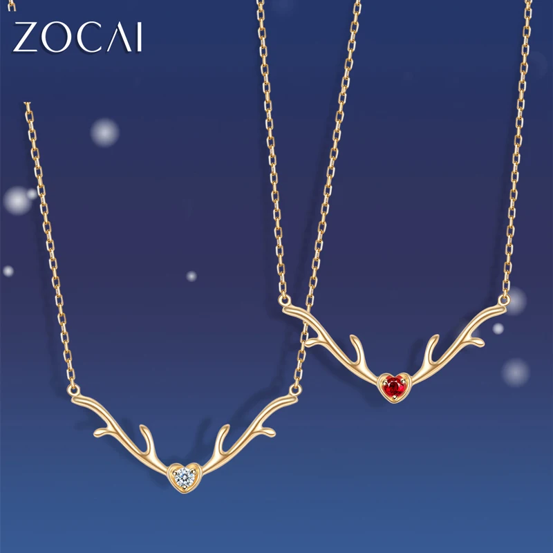 

ZOCAI Antler Necklace 100% Natural Ruby and Diamond 0.03CT with 18k rose gold(AU750) Necklace One kind of two wears gift C00137