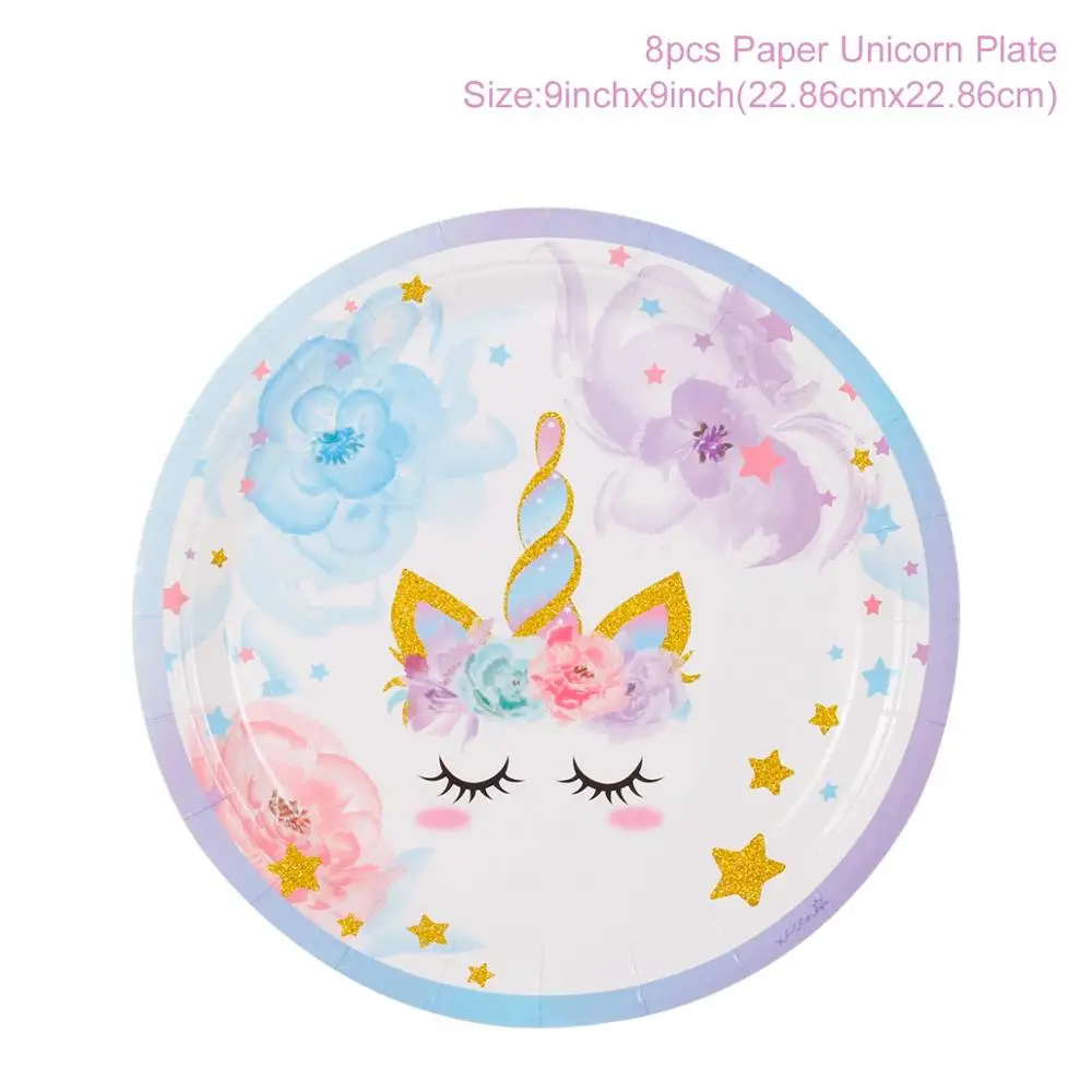 Paper Plate 9inch QIFU Розовый Единорог вечерние принадлежности Единорог украшения на день рождения Единорог украшения Единорог вечерние украшения детский душ девочка мальчик - Цвет: Paper Plate 9inch