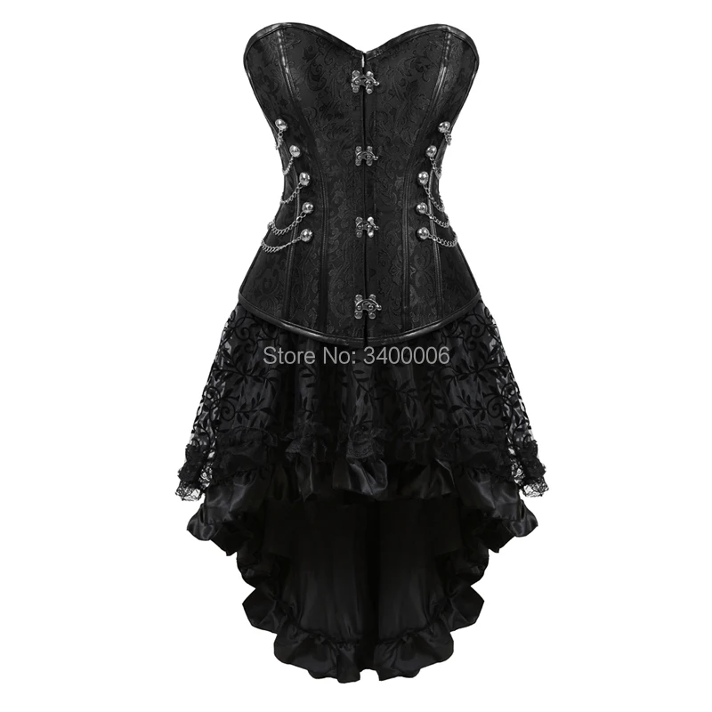 

Steampunk Corset Bustier Brocade Sexy Gothic Punk Buckles Leather Corsets Dress With Skirt Burlesque Plus Size Pirate Costume