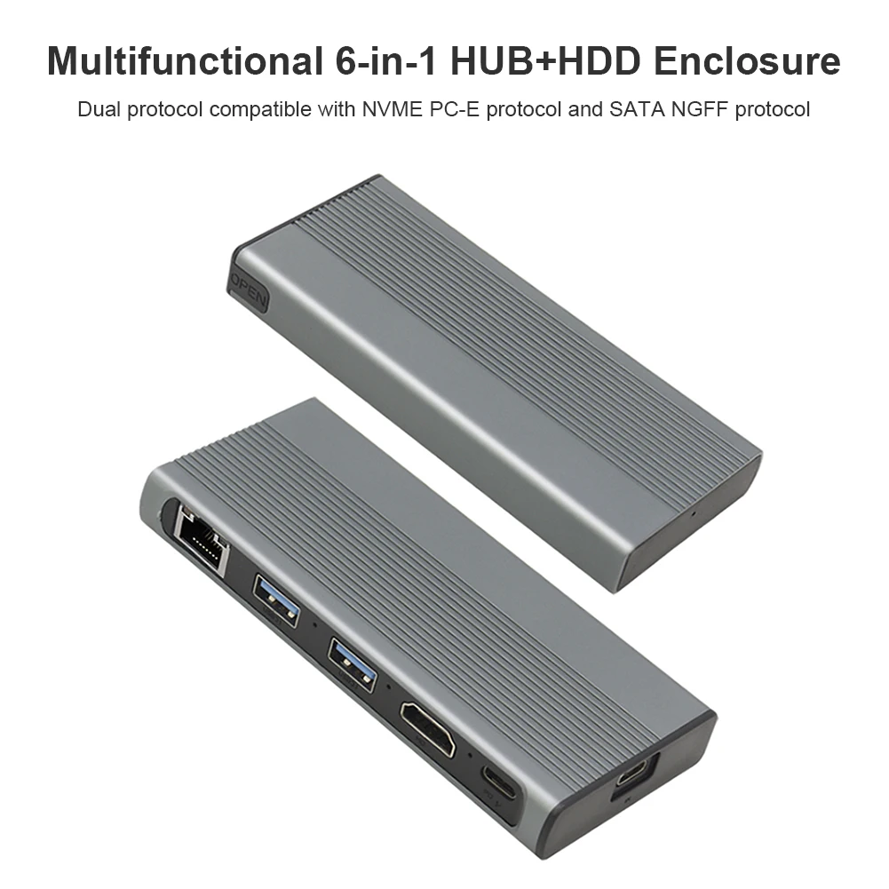 

USB-концентратор Тип C 3,1 на M.2 NVME NGFF HD 4K 30 Гц 1000M LAN 10 Гбит/с M.2 SSD чехол Корпус USB C концентратор разделитель для MACBook