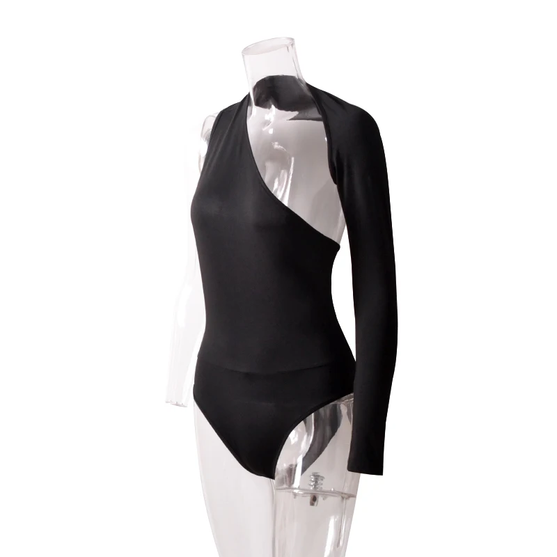 боди на одно плечо с длинным рукавом комбенизон женский осень 2019 модная одежда