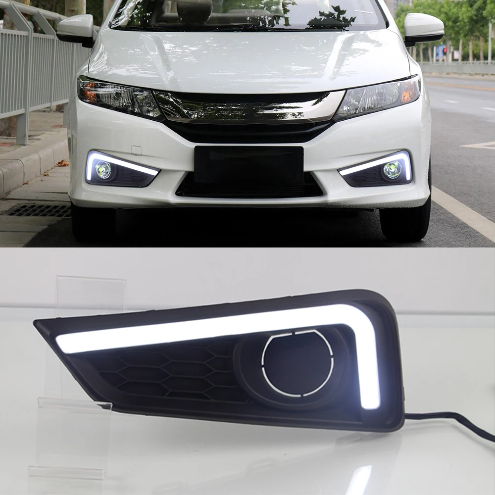 Car Flashing 1 Pair For Honda City 2015 2016 LED DRL Daytime Running Lights Daylight Waterproof yellow Signal car Styling light |