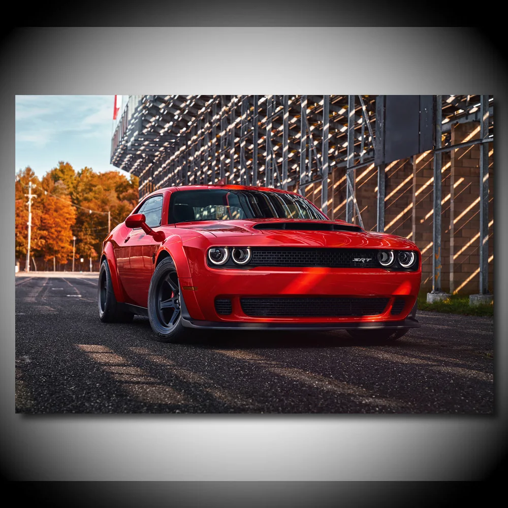 Dodge 2018 Challenger SRT Demon красно металлик автомобильная картина шелковая настенная