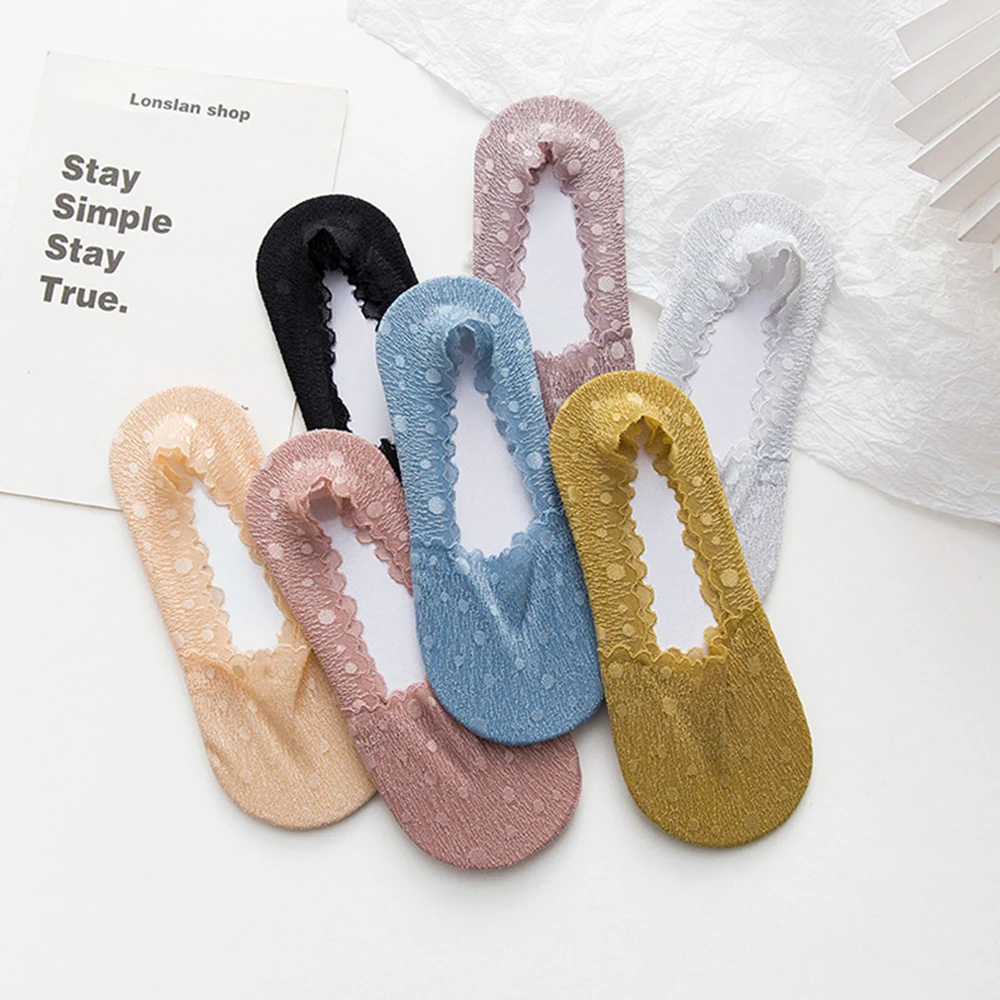

Summer Wave Point Mesh Lace Shallow Mouth No Show Socks Women Seamless Boat Socks Antiskid Invisible Socks