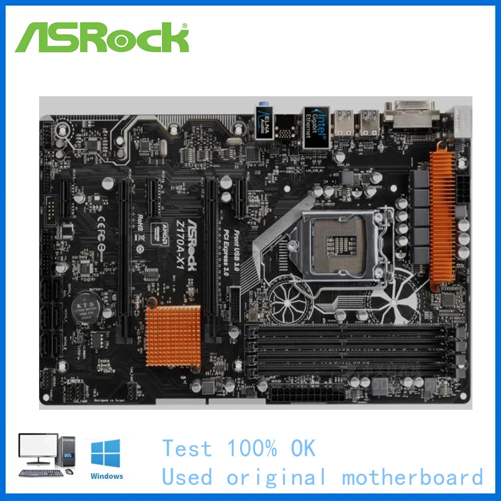 Для ASRock Z170A-X1 3 1 материнская плата для компьютера LGA 1151 DDR4 Z170 десктопная Б/у Core i5 6600K