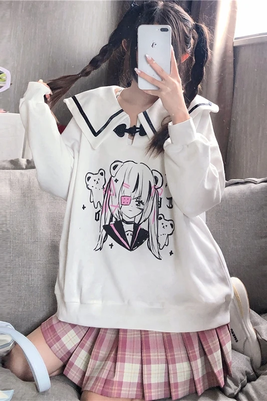 Японский в студенческом стиле с матросским воротником Рубашка длинными рукавами